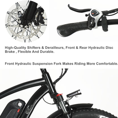 M26 750W Bicicletă electrică puternică 26 inch Fat Tire Mountain Bike Bicicleta de zăpadă 48V 15Ah Baterie cu litiu Viteză rapidă