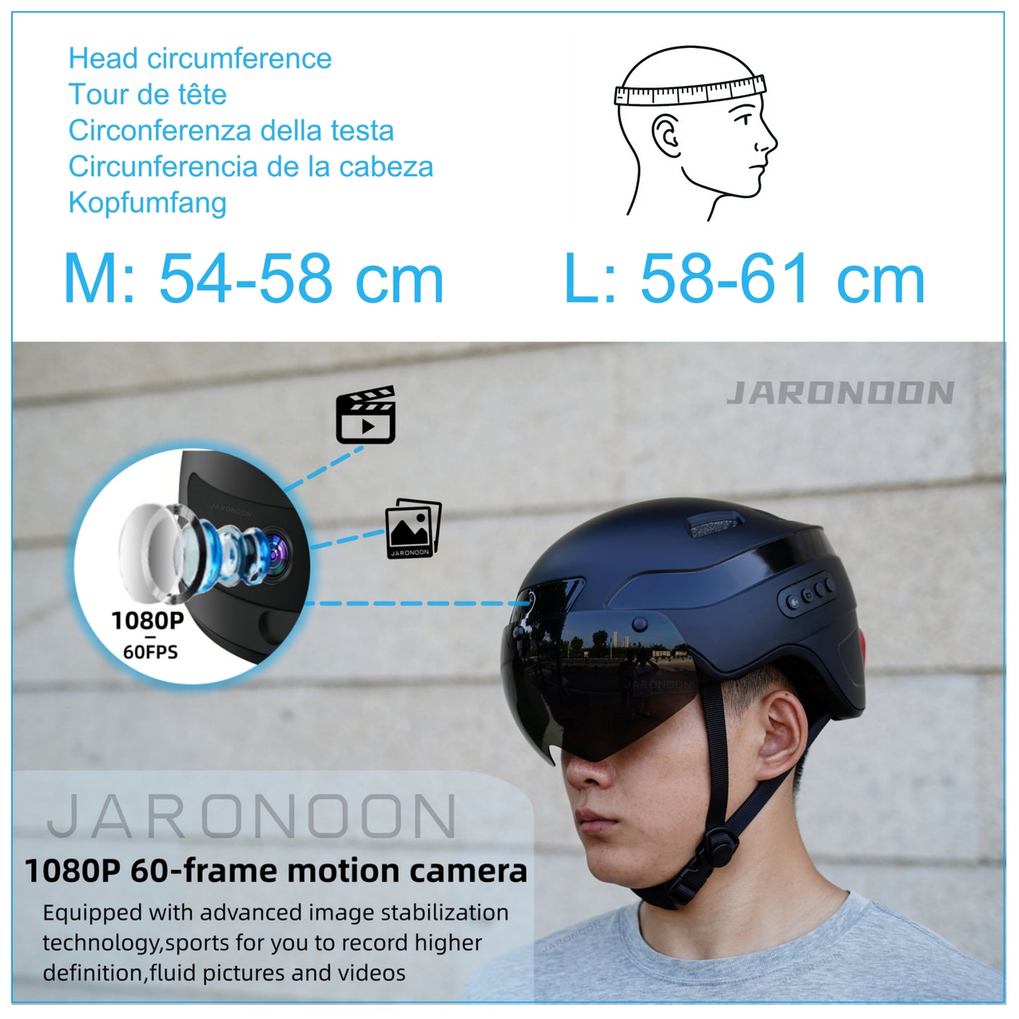 Cască inteligentă de apelare Bluetooth îmbunătățită cu cameră de înregistrare de conducere încorporată 1080P HD, vizor detașabil, lampă spate pentru semnalizare
