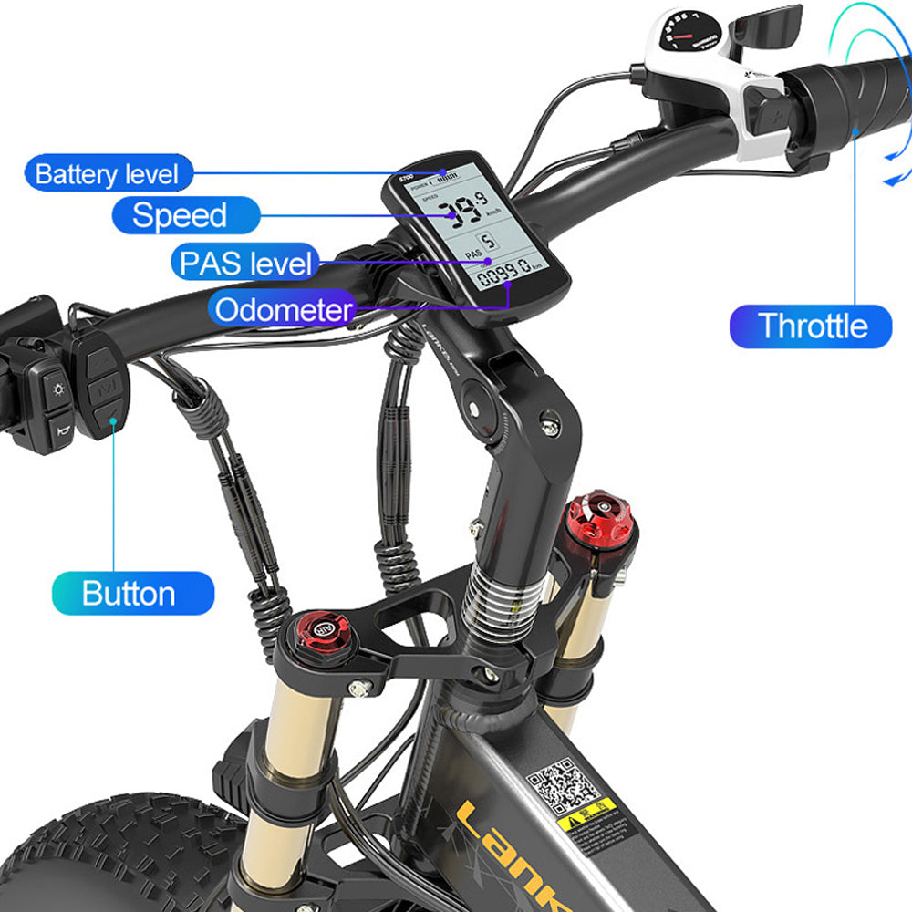 Furcă față Lankeleisi X3000plus Air 20 inch 4.0 Fat Tire Bicicletă de zăpadă, Bicicletă de munte pliabilă, Motor 1000 W, Suspensie completă, Furcă față îmbunătățită