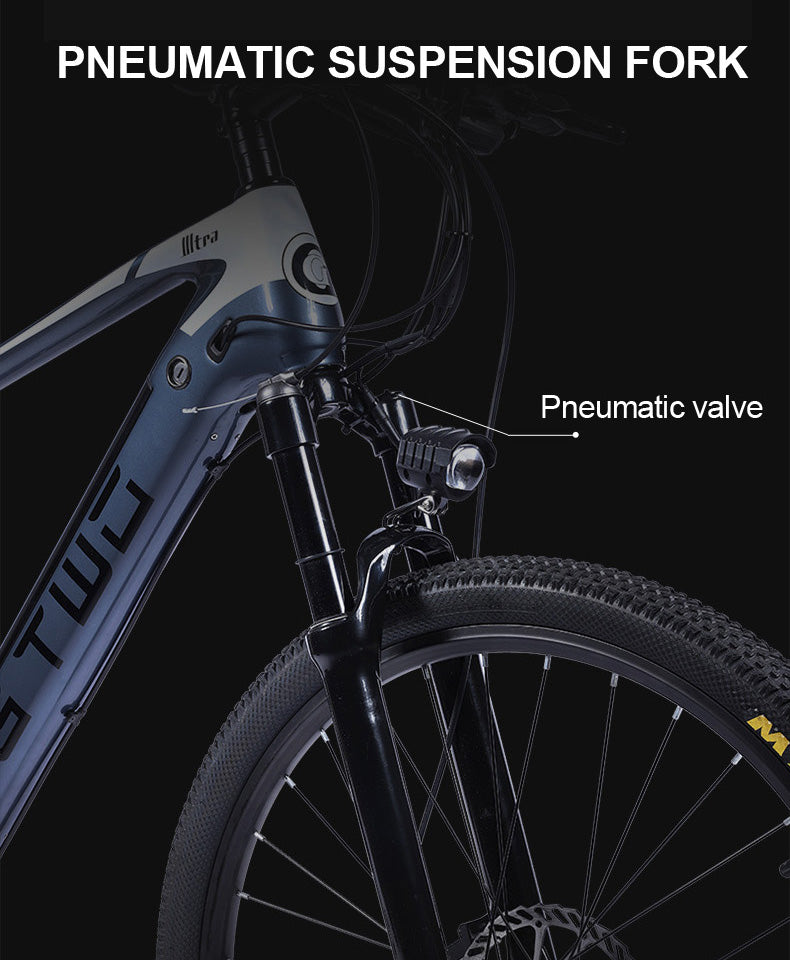 27.5 Inch Electric Carbon Fiber Bike, adpopt 350W / 500W Motor, Air Shock Absorber Front Fork, 27 Speed Mountain Bicycle