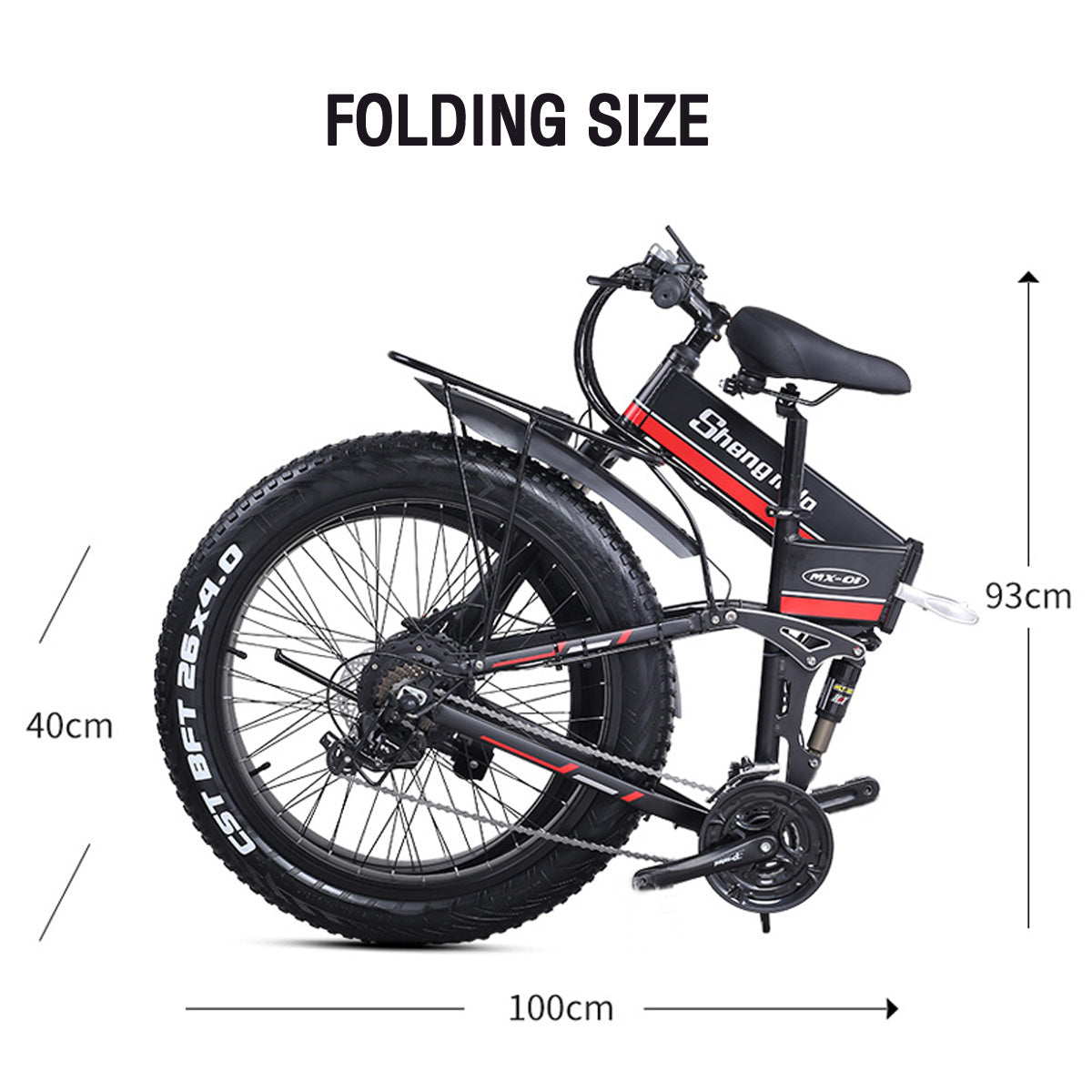 MX01 26 Inch Folding Electric Bicycle, 48V 1000W (ang.). Powerful Motor, Mountain (ang.). Bike Fat Bike – pięciopoziomowy Pedal Assist Snow Bike