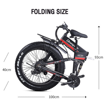 MX01 Bicicletă electrică pliabilă de 26 inchi, motor puternic de 48 V 1000 W, bicicletă de munte Fat Bike, bicicletă de zăpadă cu asistare la pedală cu 5 niveluri