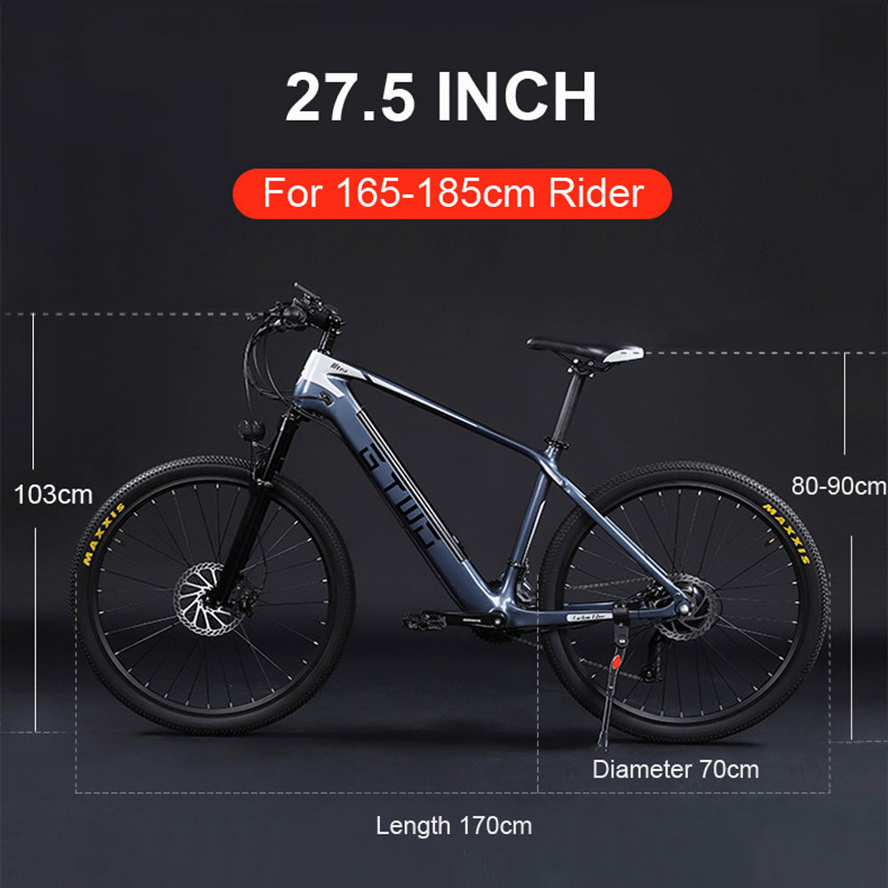 27.5 Inch Electric Carbon Fiber Bike, adpopt 350W / 500W Motor, Air Shock Absorber Front Fork, 27 Speed Mountain Bicycle