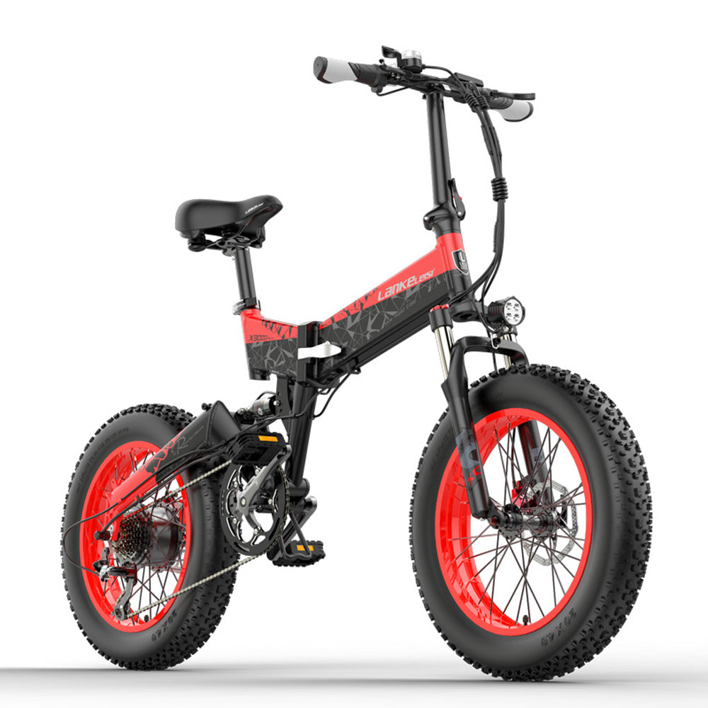 Lankeleisi X3000000 sztuk 1000W Folding E-bike 48V 14,5A/17.5A/1,5A Electric Bike Snow Bike 20 Inch Mountain Bike Front & Rear Full Suspension (ang.)