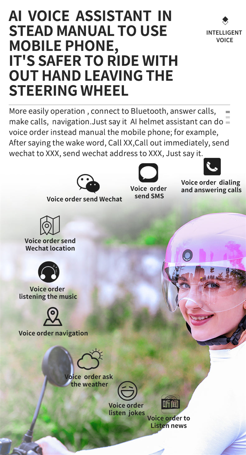 AI Smart Helmet with Front & Rear HD Built-in Camera, Bluetooth Calling and WIFI, Support Phone APP Live Check (ang.). Save and Share (ang.)