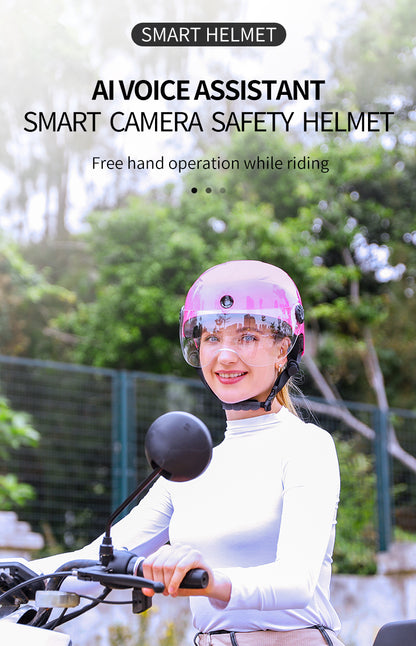 AI Smart Helmet with Front & Rear HD Built-in Camera, Bluetooth Calling and WIFI, Support Phone APP Live Check (ang.). Save and Share (ang.)