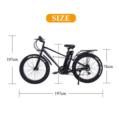 Bicicletă electrică puternică KS26 750W, bicicletă de munte cu cauciuc 4.0 Fat de 26 inchi, baterie 48V 20Ah, frână cu disc față și spate